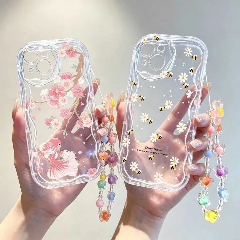 Cute Cartoon Wrist Strap Silicone Case - Etui z uroczym uśmiechem, motywem pszczoły